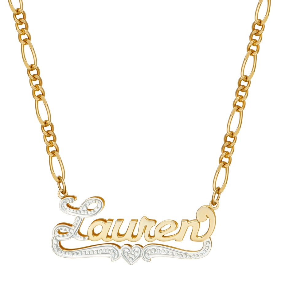 Double Plated 2-tone Heart Custom Name Necklace