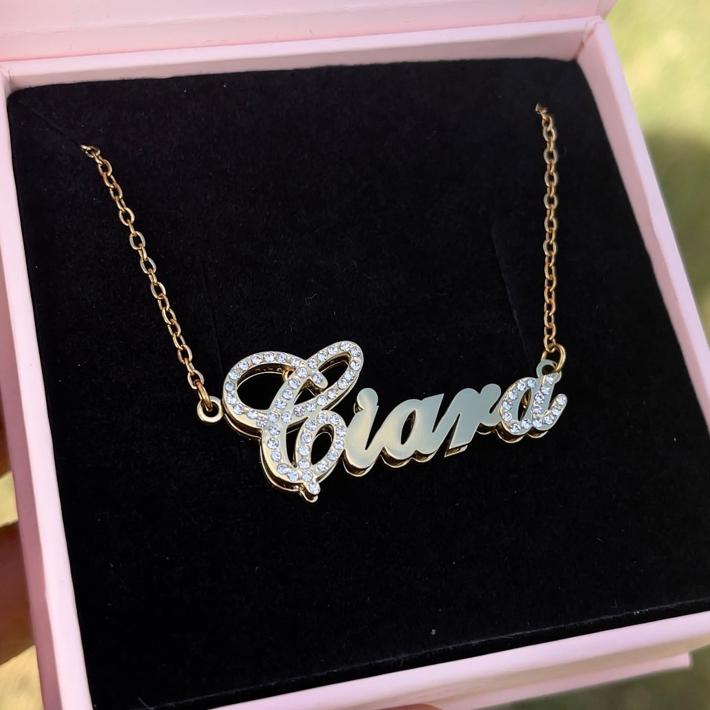 Double plated cz name necklace